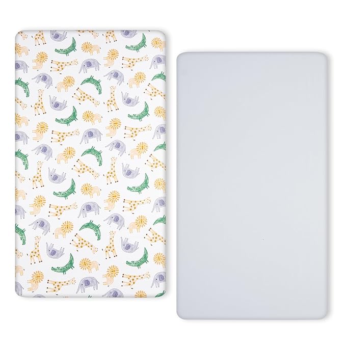 TILLYOU Baby Crib Sheets for Boys Girls, Super Soft Toddler Bed Sheets, 2 Pack Sheets for Standard Crib Mattress 28x52in, African Steppe