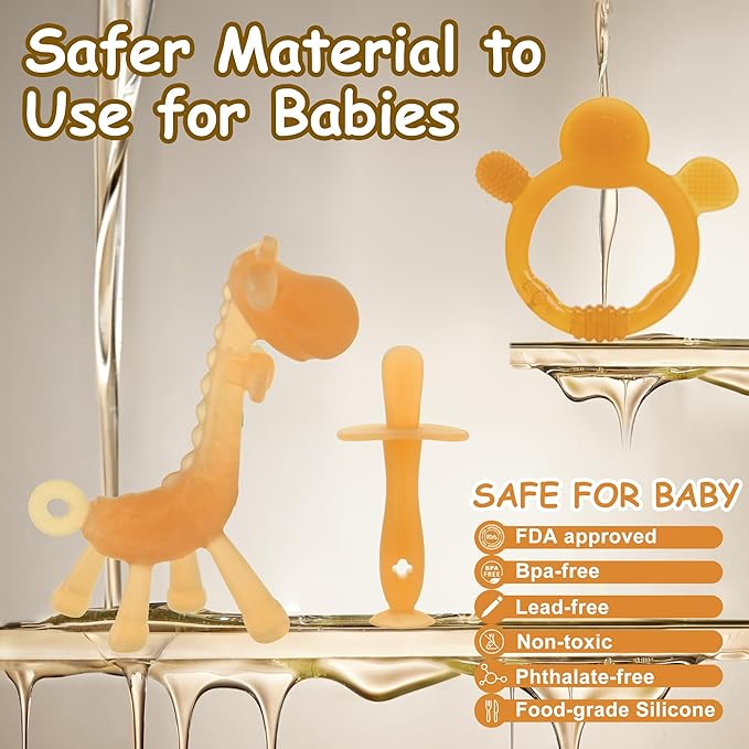 Food WAJIAYON Amber Oil Baby Teething Toys for Babies 0-6 Months,Baby Toys 6 to 12 Months,Freezer BPA Free Soft and Textured Silicone Baby Teether Relief Soothing Sore Gums Chew Infant Toys-Giraffe
