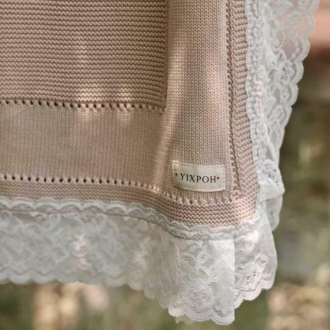 100% Organic Cotton Baby Blanket Knitted Softer Receiving Swaddle Warm Cozy Cuddle Crib Blanket for Newborns Infants Toddlers Boy and Girls Camel