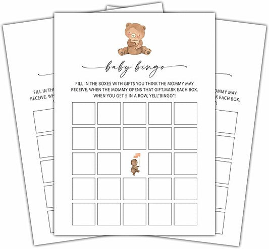Baby Bingo Games Set, Minimalism Baby Shower Party Game Card, Boho Bear Themed Gender Neutral Party Ideas Activities, Baby Shower Party Supplies & Decorations -A05