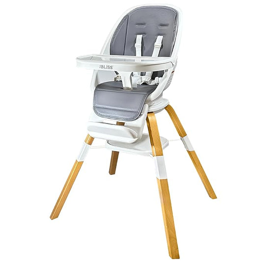 Turn-A-Tot High Chair for Babies and Toddlers, 2 in 1 Wooden Portable Baby Feeder or Adjustable Child's Seat with 360 Degree Swivel, Removable Tray, and Pad (Earl Grey)
