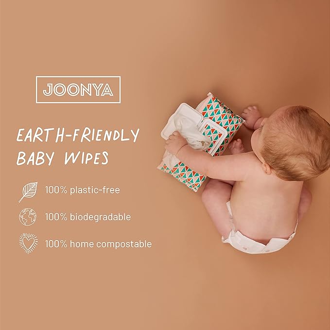 JOONYA Unscented Baby Wipes — Plant-Based, Fragrance-Free Diaper Wipes | Hypoallergenic, Non-Toxic, Compostable & Biodegradable Wet Wipes for Sensitive Newborn Skin | 3 Packs of 80 Wipes (240 Total)