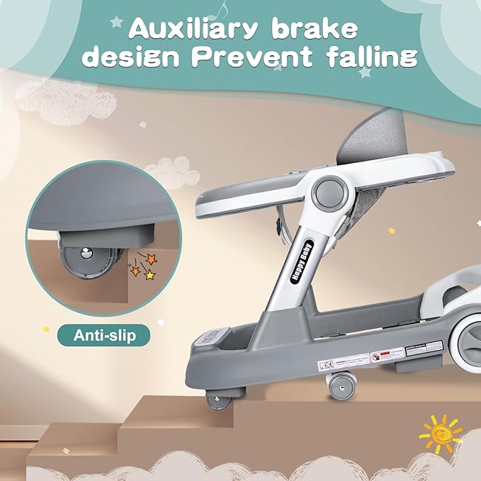 Baby Walker with Wheels 4 in 1 Foldable Activity Center with Mute Wheels Adjustable Heights Anti-Fall Activity Center for Boys Girls Safe Infant Toddler Walker with Footrest for 6-24 Months