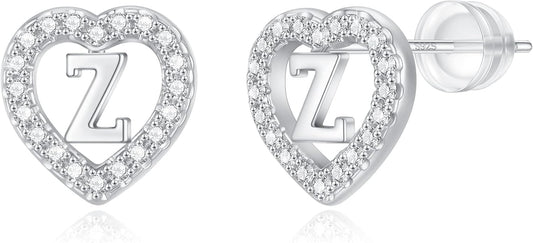 Initial Heart Earrings for Girls, Sterling Silver Post Silver/Rose Gold Heart Initial Stud Earrings for Little Girls Kids Baby Earrings Non Tarnish Hypoallergenic Earrings for Teen Girls Gifts Jewelry