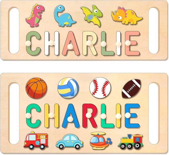 Name Puzzle for Kids Personalized, Custom Baby Gifts with Engraved Text on The Back, Personalized Name Puzzles for Toddlers 1-3 with Pegs, 1st Birthday Gifts for Boys & Girls Kid Toys