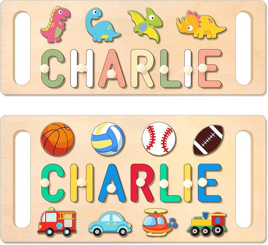 Name Puzzle for Kids Personalized, Custom Baby Gifts with Engraved Text on The Back, Personalized Name Puzzles for Toddlers 1-3 with Pegs, 1st Birthday Gifts for Boys & Girls Kid Toys