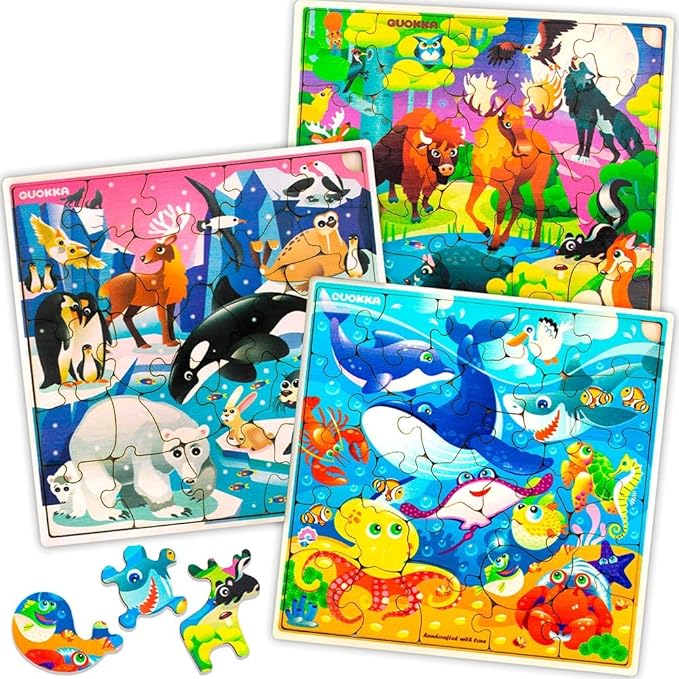 QUOKKA Wooden Ocean Puzzles for Kids Ages 3-5 – 28 Pieces Toddlers Kids Puzzles Ages 4-8 Year Olds – Wood Ocean Toys for Children Games for Boys and Girls 6-8 yo