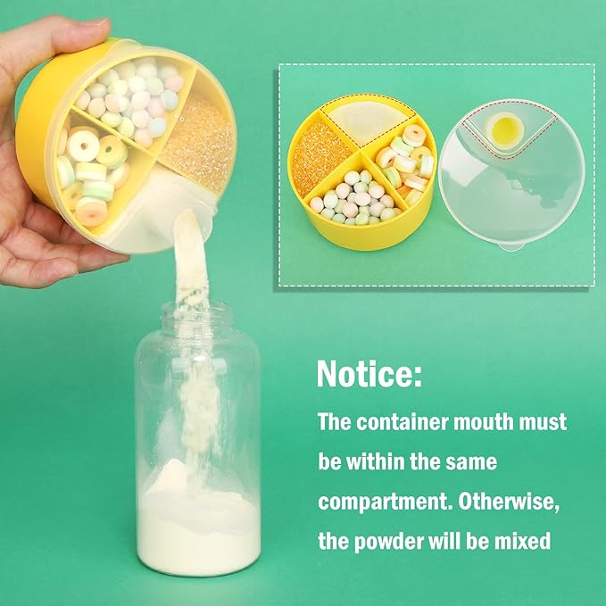 Accmor Formula Dispenser On The Go, Non-Spill Rotating Four-Compartment Formula Container To Go, Milk Powder Snack Storage Container for Infant Toddler Travel Outdoor, Yellow