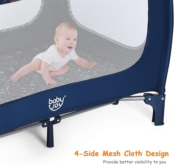 HONEY JOY Pack and Play, Foldable Baby Playard with Bassinet, Lightweight Installation-Free Travel Baby Crib from Newborn to Toddlers, Portable Nursery Center w/Lockable Wheels & Carry Bag(Blue)