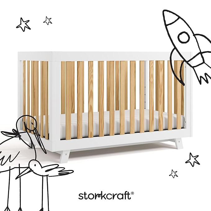 Storkcraft Beckett Grow-with-Me Convertible Crib (Natural & White) – GREENGUARD Gold Certified, Converts to Toddler Bed & Daybed, Fits Standard Crib Mattress, Easy-to-Assemble