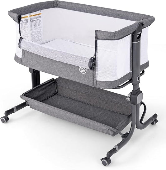 BABY JOY Bassinet, Bedside Crib w/ 6-Level Adjustable Height, Storage Shelf, Wheels, Mattress & Carry Bag for Safe Co-Sleeping, Folding Bassinet Bedside Sleeper for Newborn Infants (Gray)