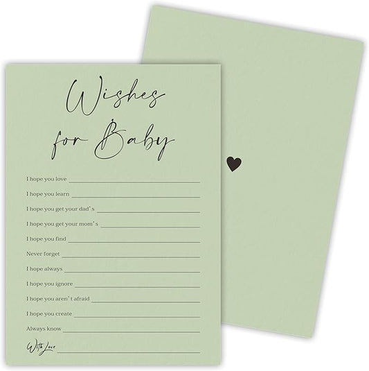 30 Pcs Minimalist Green Baby Shower Game Cards, Wishes For Baby, Baby Shower Games To Play With Family And Friends, Baby Announcement, Gender Reveal Party Supplies - A09