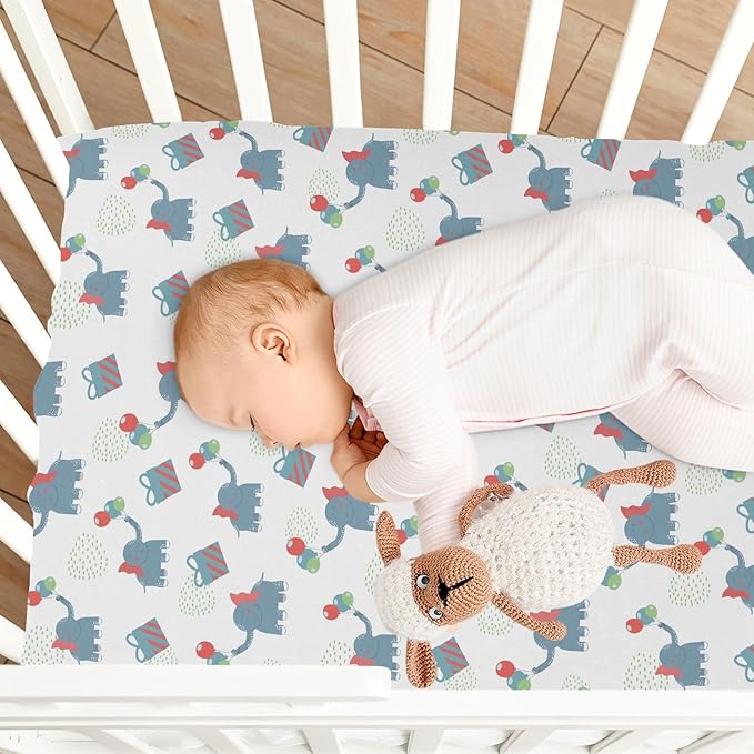 Elephant Gift Crib Sheets for Neutral Bassinet Play Sheets,Sheets Toddler Bed Sheets for Baby Boys Girs 39 * 27 * 5in