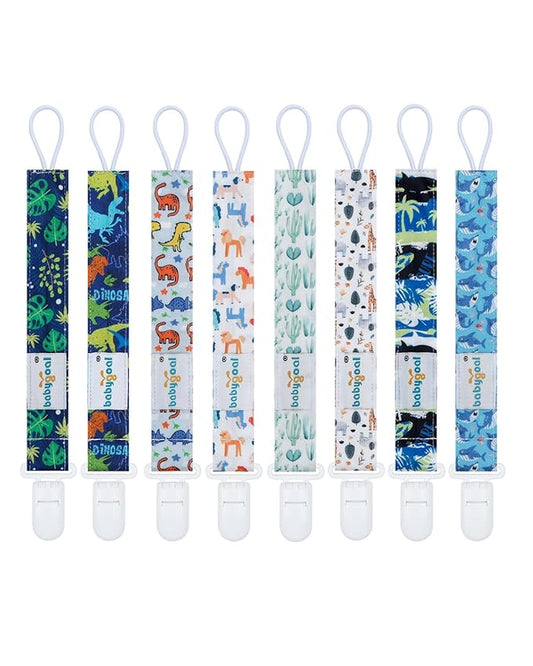 Babygoal Aniaml Neutral Pacifier Clips, 8 Pack Binky Paci Holder Clips for Baby Boys and Girls Fits for Most Pacifier, Binkie Styles & Baby Teethers & Toys and Gift 8PS49-B