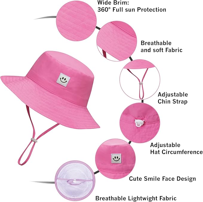 MaxNova Baby Sun Hat Smile Face UPF 50+ Toddler Bucket Hat for Boys Girls 0-7 Years
