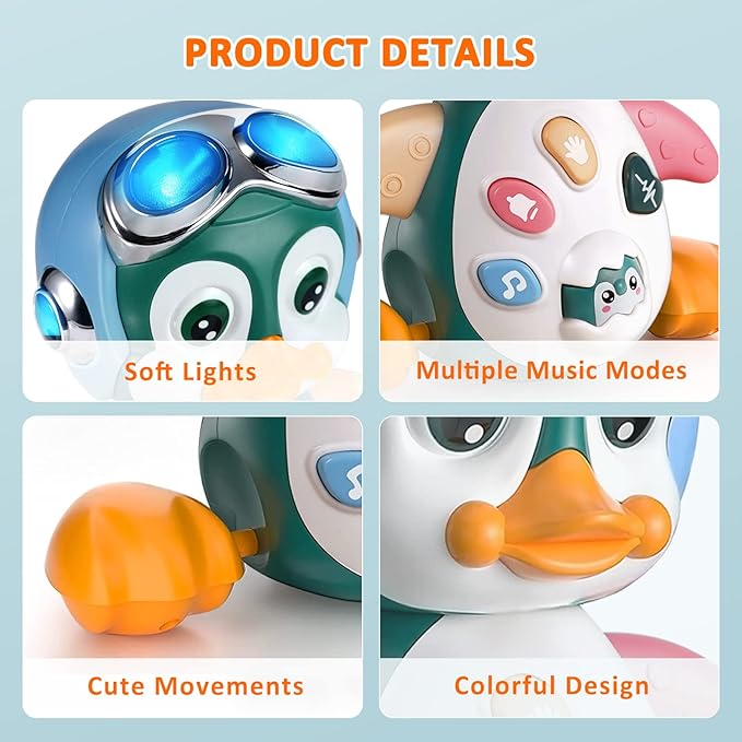 MOONTOY Musical Penguin Crawly Baby Toys 0-3-6 6-12 Month, Infant Light Up Tummy Time Dancing Moving Walking Crawling Toys, Baby Easter Basket Stuffers Gifts 3 4 5 6 7 8 9 10 Month 1 Year Old Boy Girl
