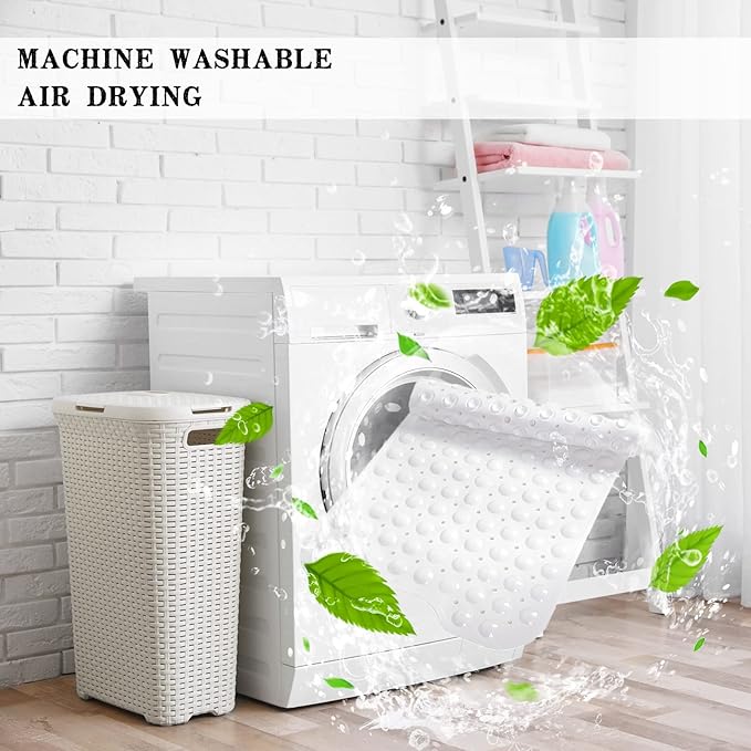 Linoows Bathtub and Shower Mats, Extra Long Non-Slip Bath Tub Mat 39 x 16 Inch, Machine Washable Bathmat with Suction Cups & Drain Holes for Bathroom Floor, White