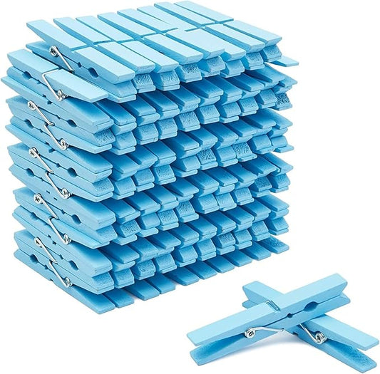 Juvale Wooden Clothes Pins 100-Pack - Light Blue 3.9 in - Wood Clips for Laundry & Crafts - Clothes Pins for Crafts with Spring Grip