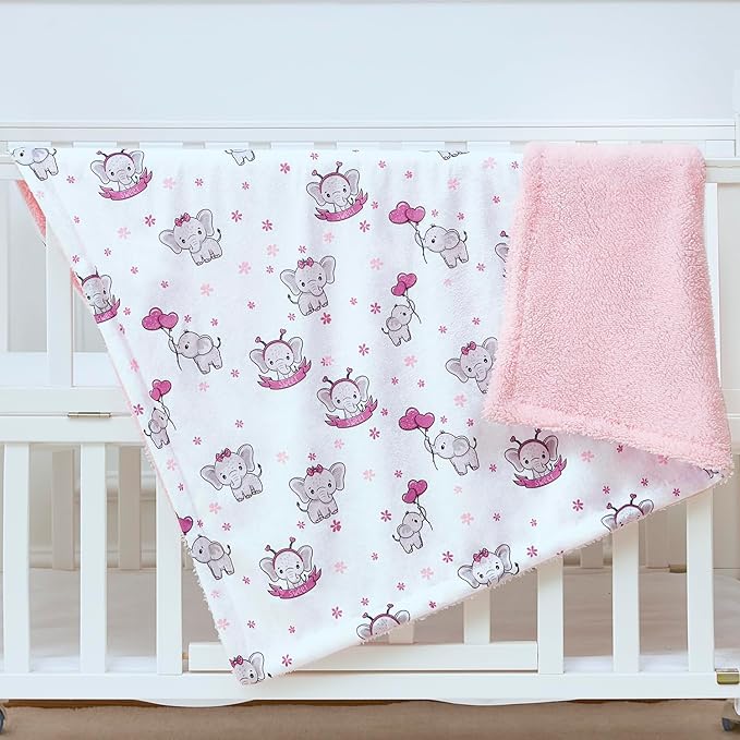 QSTEHEML Baby Blankets for Girls,Super Soft Double Layer Sherpa Blanket Neutral,Baby Gifts Plush Mink Blanket with Furry Binding and Back,Newborn Blankets for Crib(Elephant,30 * 40inch)