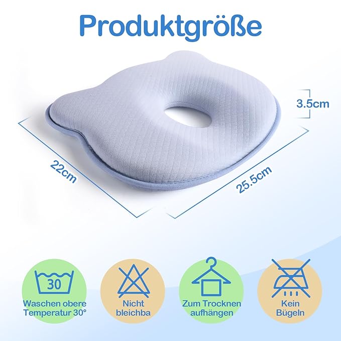 Memory Foam Baby Pillow,Cute Cartoon Bear Soft and Cozy Pillow, Breathable Bedding Set for Infants for Small Boys and Girls Prevent Flat Head