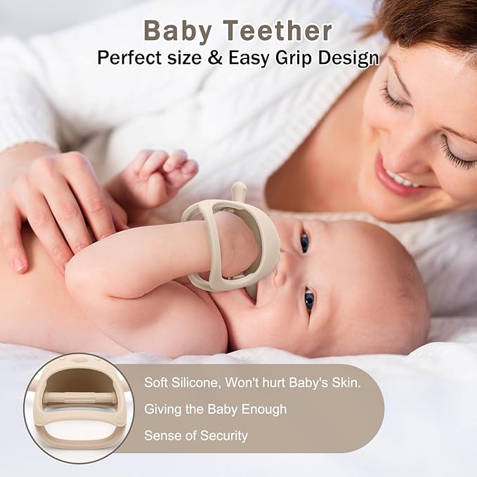 Baby Silicone Fruit Food Feeder Pacifier & Breastmilk Popsicle Freezer Molds,BPA Free Food Storage Containers Frozen Ice Tray for Babies Feeding Safely, Infant Fruit Teething Toy (Beige)