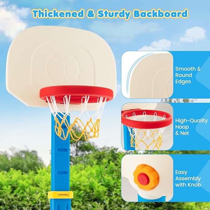 Costzon Kids Basketball Hoop, Height Adjustable 3.9FT- 5.2FT Basketball Goal for Kids, Portable Mini Basketball Set, Indoor Outdoor Toddler Basketball Hoop, Gift for Boys Girls