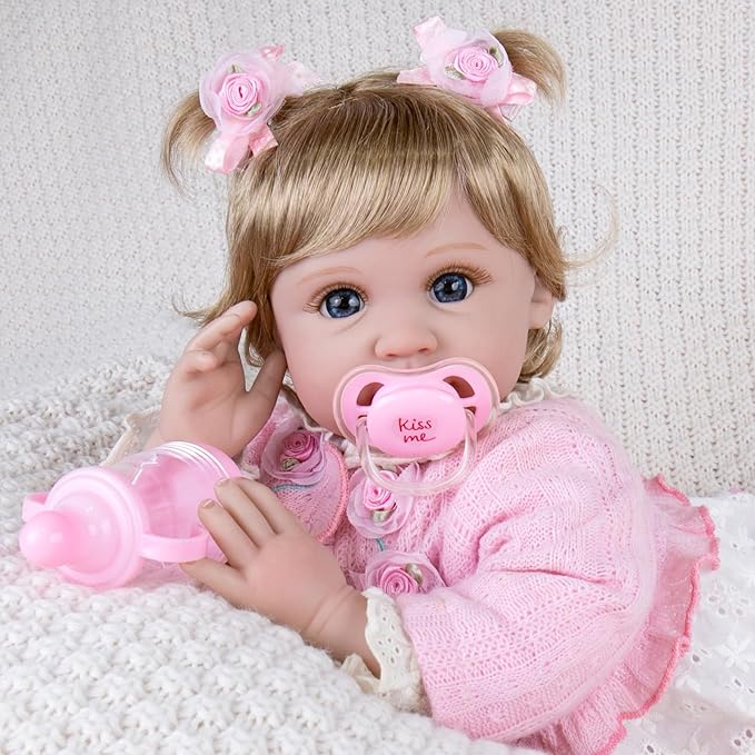 Aori Reborn Baby Dolls 22 Inch - Realistic Baby Doll for Kids 3+ Years - Lifelike Newborn Baby Girl with Pink Outfit - Handmade Cloth Body Reborn Toddler for Gift, Collection & Role Play