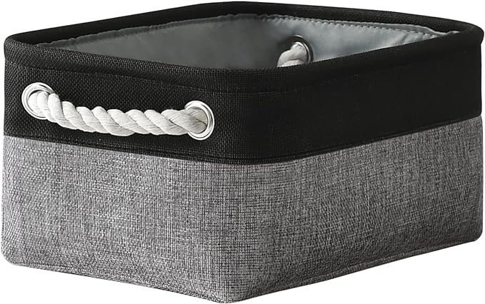TheWarmHome Storage Basket for Organizing - 12x8x5.2 inch 1 Pack Fabric Storage Cubes, Baskets for Gifts Empty for Closet Organizer Dog Gift Cloth Toy (Grey & Black)