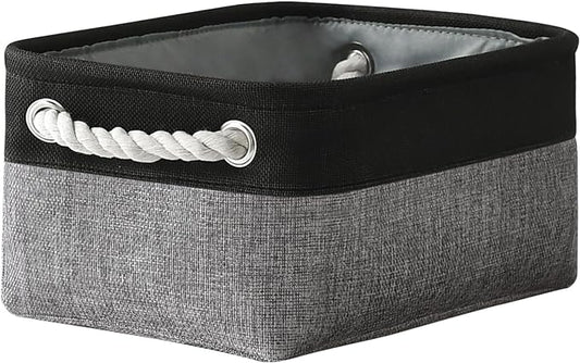 TheWarmHome Storage Basket for Organizing - 12x8x5.2 inch 1 Pack Fabric Storage Cubes, Baskets for Gifts Empty for Closet Organizer Dog Gift Cloth Toy (Grey & Black)