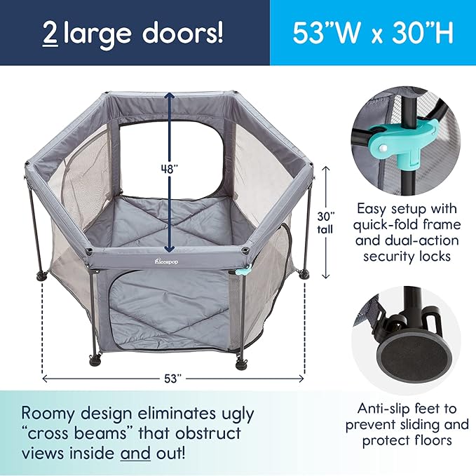 Hiccapop 53” PlayPod Outdoor Baby Playpen for Baby with Canopy, Deluxe Portable Playpen for Babies and Toddlers with Dome