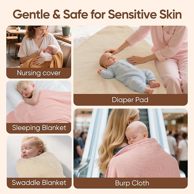 Muslin Swaddle Blankets, Nursery Receiving Blanket for Newborn, Baby Swaddle Wrap Soft Silky & Breathable, 3 Packs, 47 X 47In (Pink & Blue 3 Pieces)