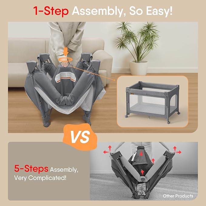 4 in 1 Baby Bassinet, Pack and Play, Bedside Crib Sleeper, Diaper Changer, Quickly Assembled and Folded Portable Crib with Mattress and Mosquito Net, Easy to Carry