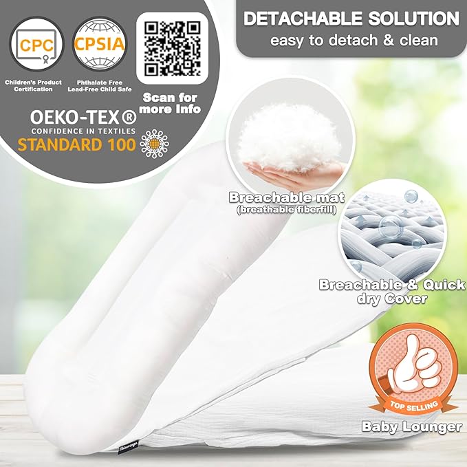Baby Lounger - Snuggle Cozy Me Infant Lounger for Newborns | Breathable & Soft, Portable Awake-Time Pad, Essential Baby Gift- White (Lounger Cover Included)