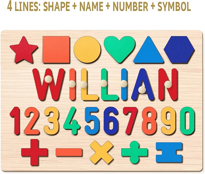 Personalized Name Puzzle for Kids, Custom Wooden Name Puzzle for Toddlers 1-3, Personalized Baby 1st Easter Gifts for Kids, Alphabet Puzzle Engraved Text On Back with Pegs, Toddlers Toys