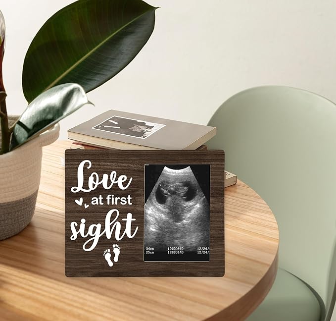 Love at First Sight Picture Frame, Ultrasound Photo Frame Gifts for Expecting Mom, Dad, Baby Sonogram Wodden Frame, 4x6 inch Photo