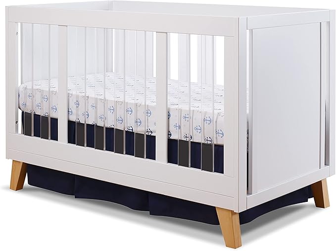 Sorelle Furniture Uptown Panel Crib, Modern Wood and Clear Acrylic Baby Crib, Made of Wood and Easy to Clean Acrylic, Non-Toxic Finish, Contemporary Baby Bed-White and Natural Wood
