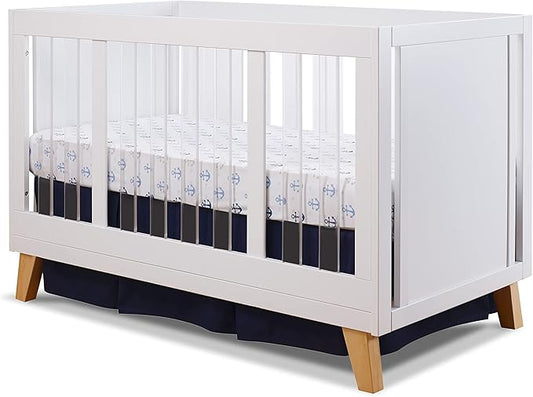 Sorelle Furniture Uptown Panel Crib, Modern Wood and Clear Acrylic Baby Crib, Made of Wood and Easy to Clean Acrylic, Non-Toxic Finish, Contemporary Baby Bed-White and Natural Wood
