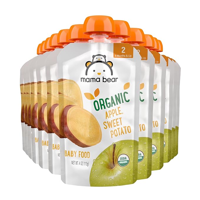 Amazon Brand - Mama Bear gluten free Organic Baby Food, Stage 2, Apple, Sweet Potato, 4 ounce (Pack of 12)
