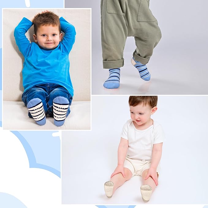 Tphon Toddler Baby Non Slip Ankle Socks with Grippers Kids Boys Girls Socks 12 Pairs for 0-7 Years Infant Children