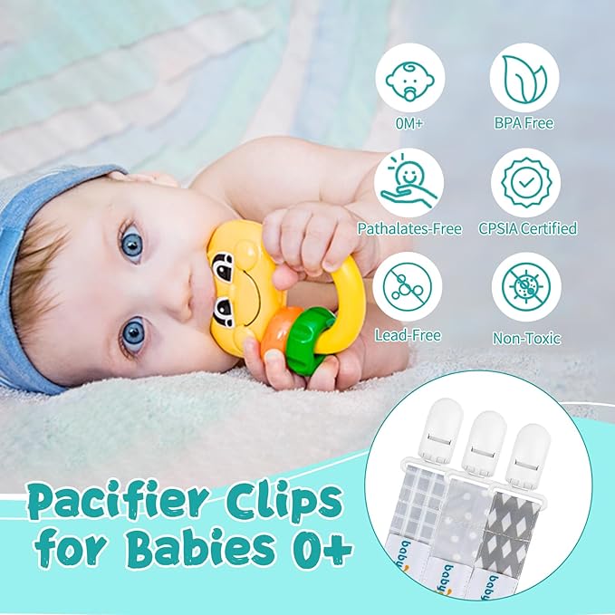 Babygoal Neutral Pacifier Clips, 3 Pack Binky Paci Holder and Leash for Boys and Girls Fits for Most Pacifier, Binkie Styles & Baby Teethers & Toys and Gift PS06