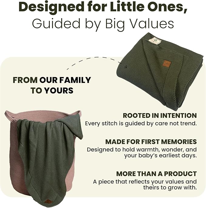 100% Organic Cotton Baby Knitted Blanket with Gift Box - Soft Toddler, Crib, Stroller Blanket - Neutral Swaddle and Receiving Blanket for Newborns, 30"x40", Pepper Green