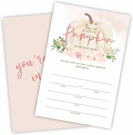 A Sweet Pumpkin Is On Her Way Baby Shower Invitation, Set Of 25 Boho Pumpkin Invites With Envelopes For Baby Girl, Gender Reveal, Baby Announcement Party, Party Favor & Supplies - C03