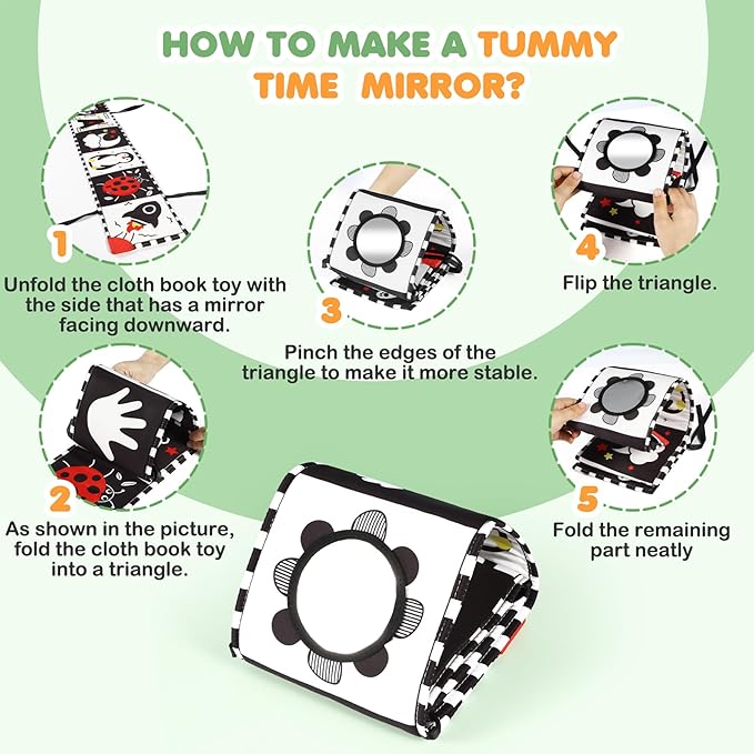 High Contrast Baby Toys for Newborn - Tummy Time Black and White Baby Toys for 0-3-6-12 Months - Soft Montessori Visual Stimulation Sensory Infant Book - Gift for Boys Girls
