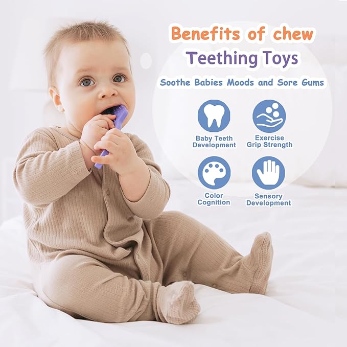 Baby Teether [Original] - Silicone Teething Toys for Babies, Tools Set Shape Teething Relief Chew Toy | Stuff Essential and Gift for Toddler Infant Boy Girl 3+ Months | 4 Pieces