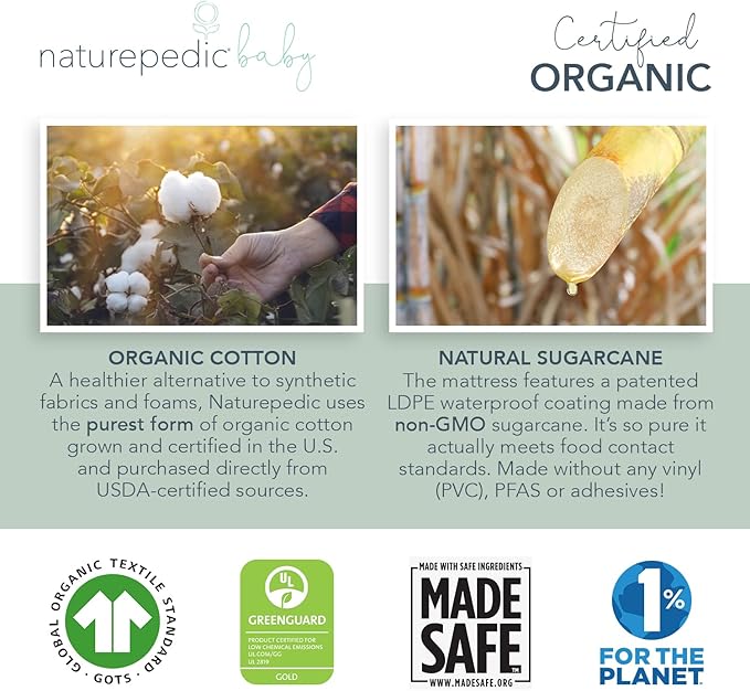 Naturepedic Organic Baby Crib Mattress - 2-Stage Lightweight Infant & Toddler Mattress - Waterproof Bed Mattress for Crib - Non-Toxic for Baby and Toddler Bed - 52" x 28”