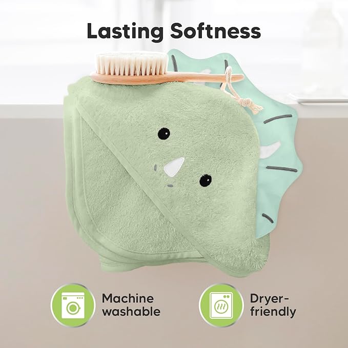 KeaBabies Hooded Baby Towel for Newborn - Viscose Derived from Bamboo Large Baby Bath Towels with Hood for Boys, Girls, Toddler, Extra Absorbent & Soft Newborn Bath Essentials (Triceratops)