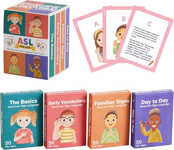 ASL Kids Flash Cards - 200 American Sign Language Cards for Children, Toddlers and Beginners