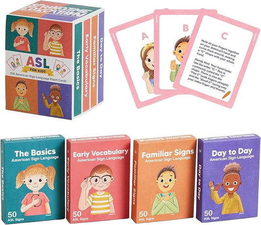 ASL Kids Flash Cards - 200 American Sign Language Cards for Children, Toddlers and Beginners