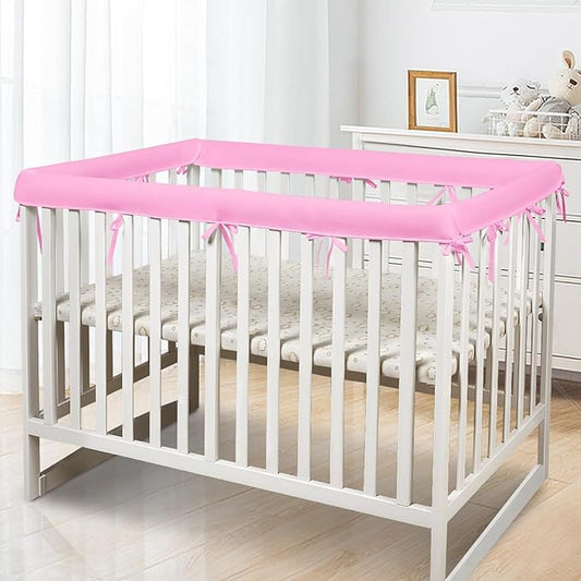 3 in 1 Crib Rail Covers for Teething,Soft Breathable Anti-Collision Crib Teething Rail Cover Edge Protector Strip（2025 New） (Pink)