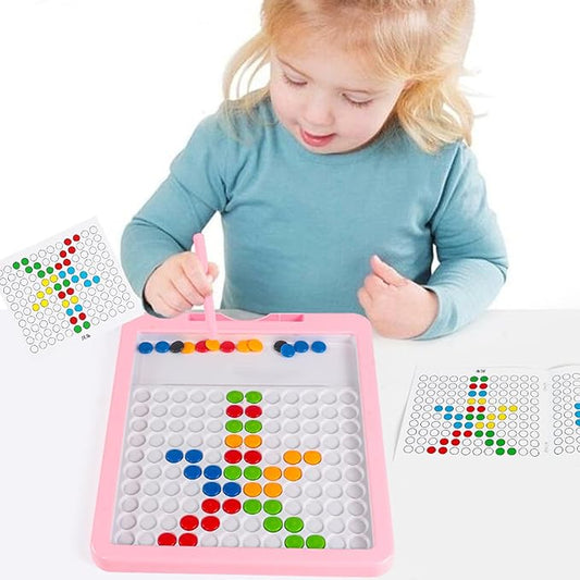 Magnetic Drawing Tablet, Magnetic Doodle Board for Kids with Dot Beads and Pattern Book, Montessori Educational Travel Toy for Boys and Girls 3 4 5 6 Years Old (Pink)